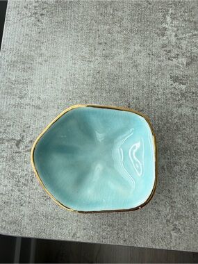 Seafoam Ceramic Jewelry Dish with Gold Trim